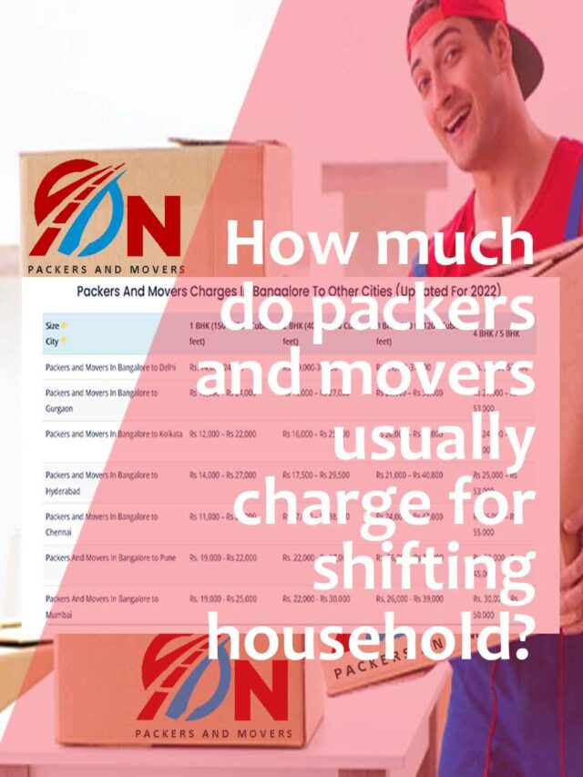 packers and movers household shifting charges